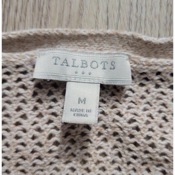 Talbots Open Chunky Knit Sweater Crewneck Pullover Tan Cream Size Medium - Picture 3 of 7